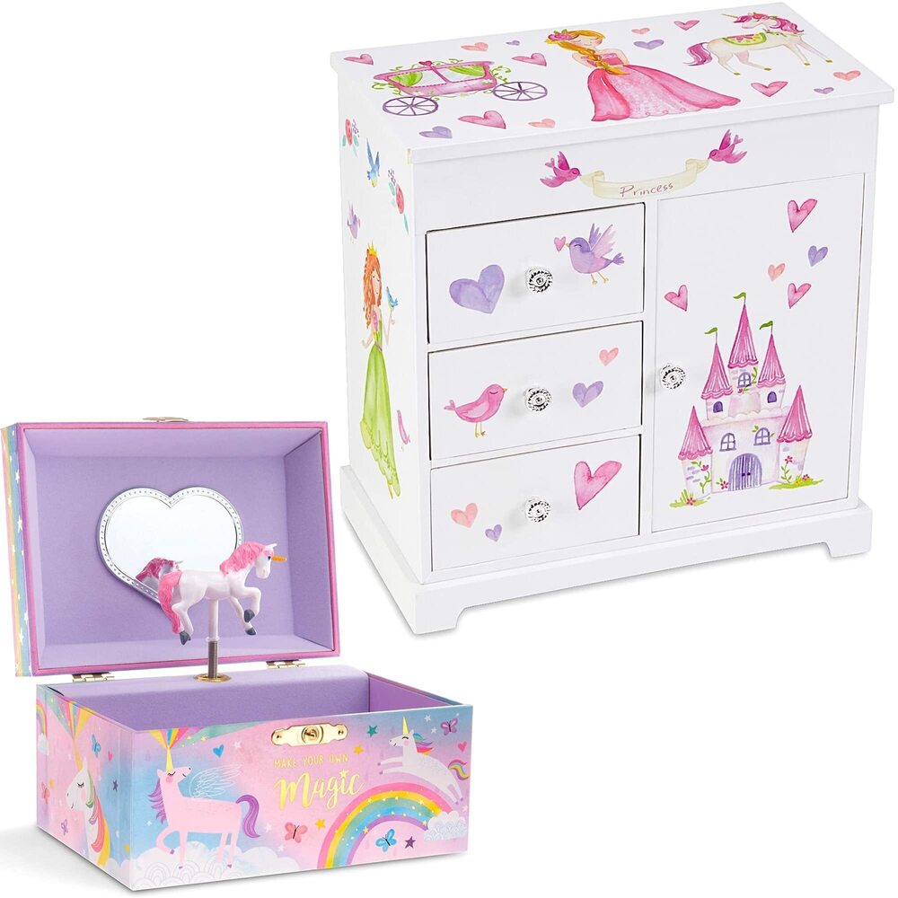 8420 Unicorn Musical Jewelry Box with 3 Pullout Drawers - Fairy Princess